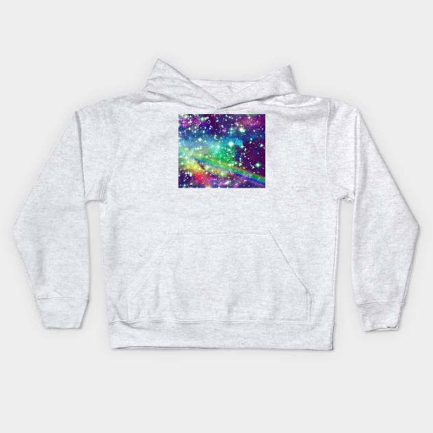 Rainbow Stars and Galaxies Kids Hoodie by saradaboru